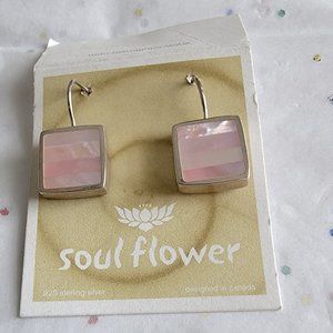 NEW PINK STRIPE MOP SHELL STERLING SILVER SQUARE SHAPE EARRINGS SOULFLOWER